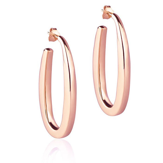 Orecchini ovali in oro rosa 18k sezione quadrata lunghezza 45 mm