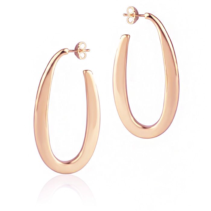 18k rose gold oval earrings, square section, length 45 mm
