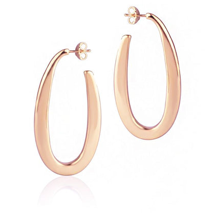 Orecchini ovali in oro rosa 18k sezione quadrata lunghezza 45 mm