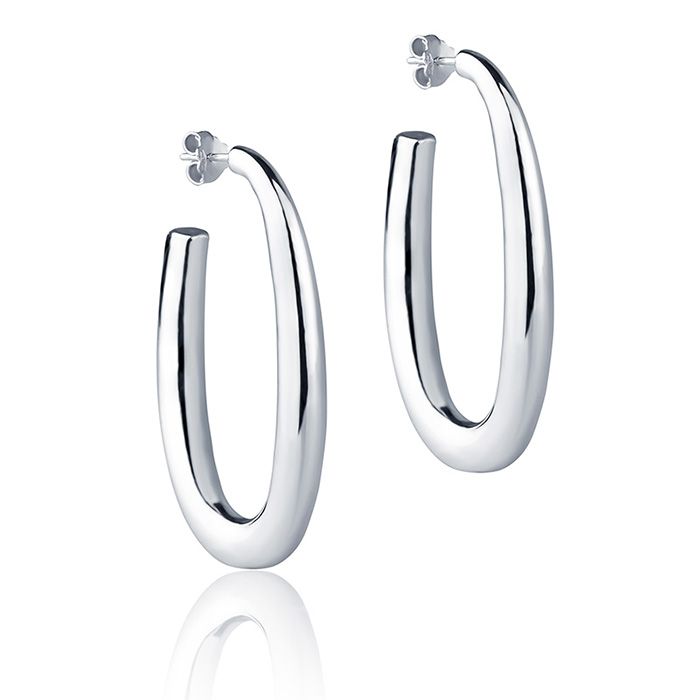 18k white gold oval earrings, round section, length 50 mm