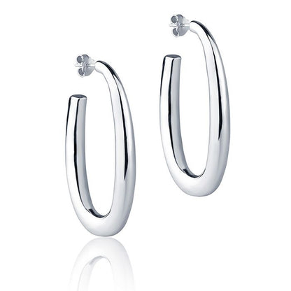 Orecchini ovali in oro bianco 18k sezione rotonda lunghezza 50 mm