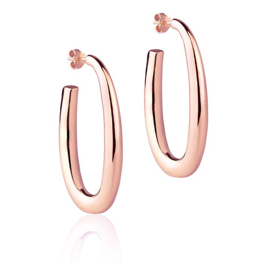 Orecchini ovali in oro rosa 18k sezione rotonda lunghezza 50 mm