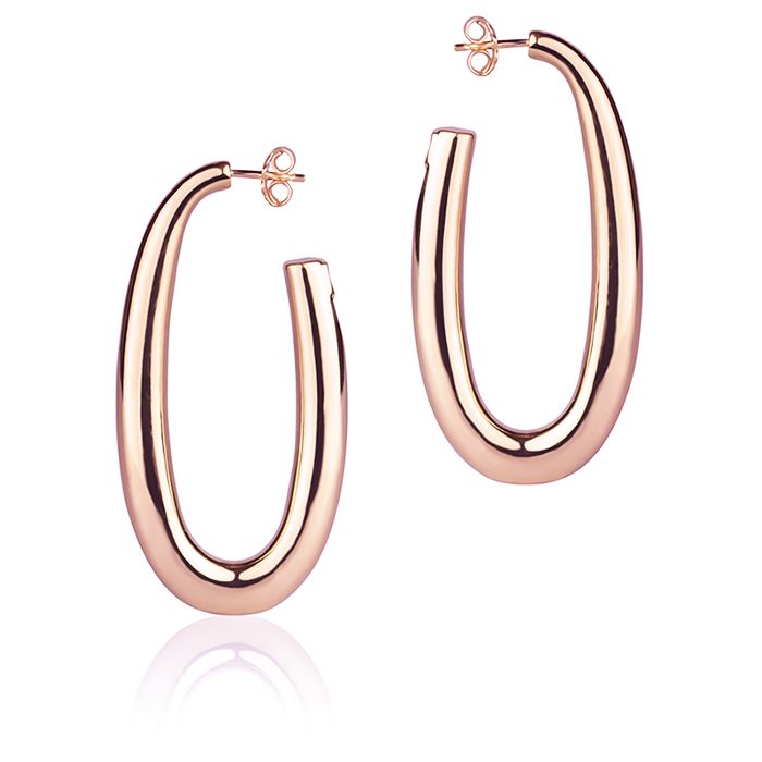 Orecchini ovali in oro rosa 18k sezione rotonda lunghezza 50 mm