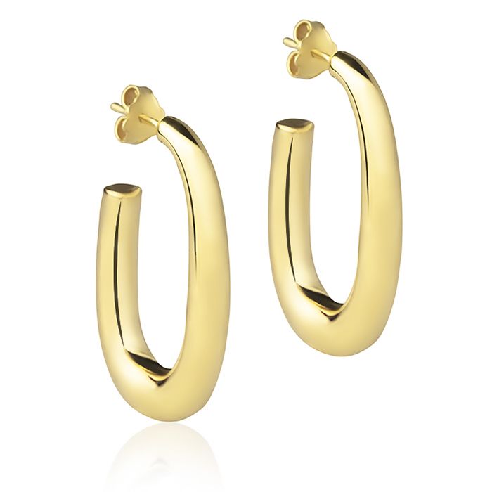 18k yellow gold oval earrings, round section, length 30mm