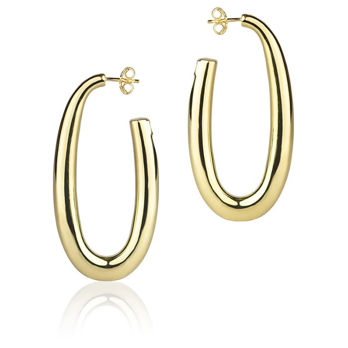 18k yellow gold oval earrings, round section, length 30mm