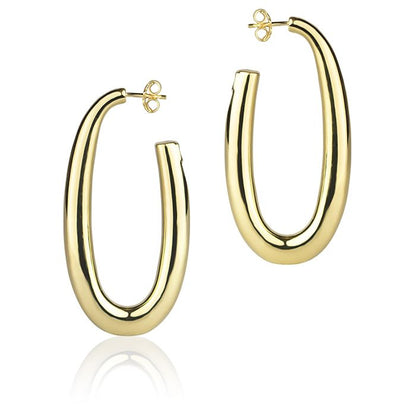 Orecchini ovali in oro giallo 18 k sezione rotonda lunghezza 30mm
