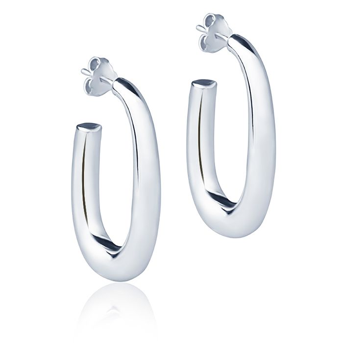 18k white gold oval earrings, round section, length 30mm