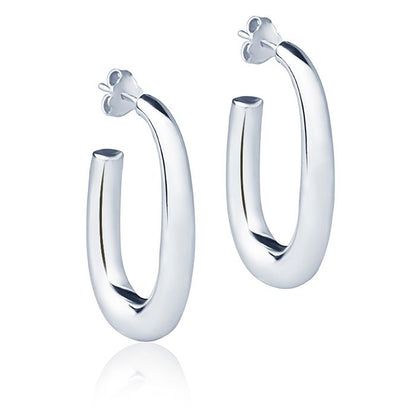 Orecchini ovali in oro bianco 18 k sezione rotonda lunghezza 30mm
