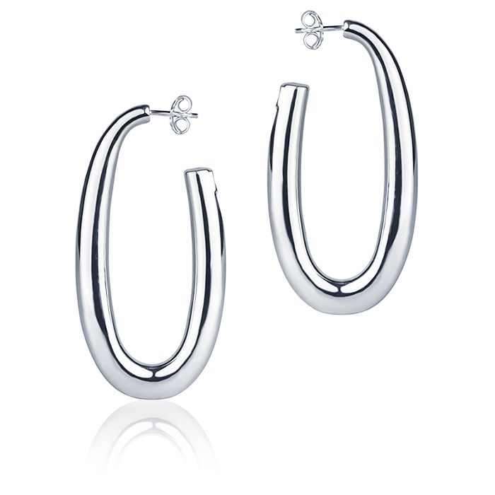 18k white gold oval earrings, round section, length 30mm