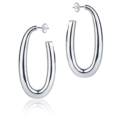 Orecchini ovali in oro bianco 18 k sezione rotonda lunghezza 30mm