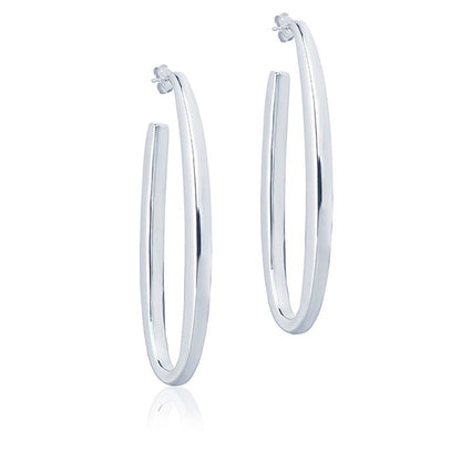 Orecchini ovali in oro Bianco 18k sezione quadrata lunghezza 65mm