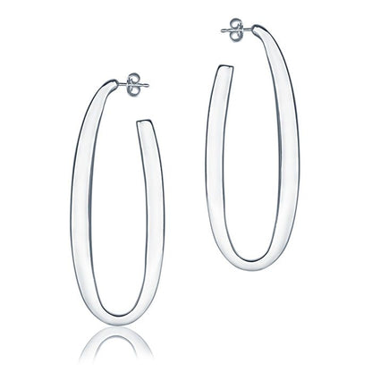 Orecchini ovali in oro Bianco 18k sezione quadrata lunghezza 65mm