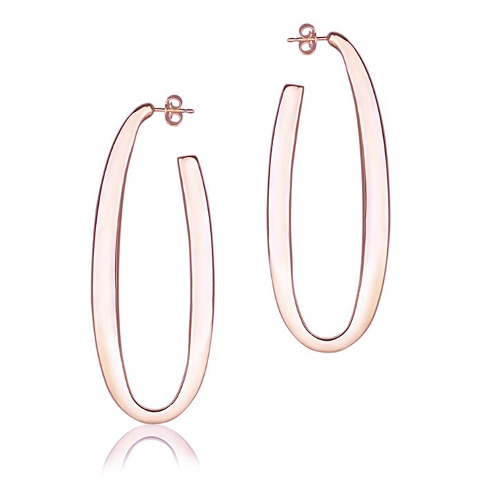 18k rose gold oval earrings, square section, length 65mm