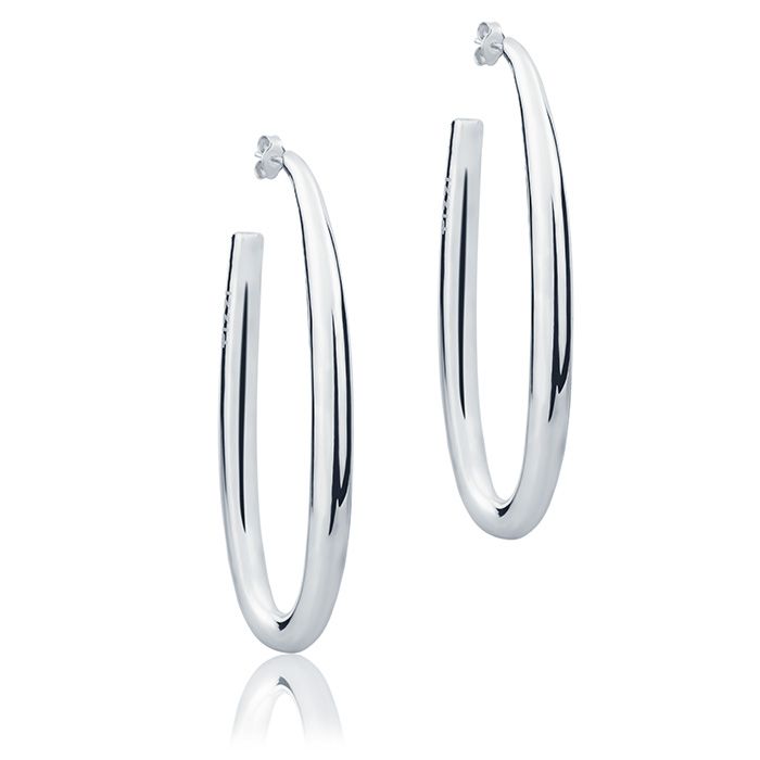 Orecchini ovali in oro bianco 18k sezione rotonda lunghezza 70mm