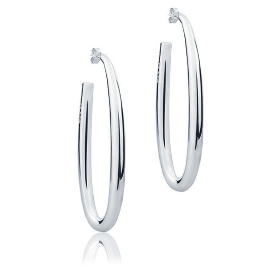 Orecchini ovali in oro bianco 18k sezione rotonda lunghezza 70mm