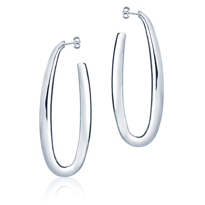 Orecchini ovali in oro bianco 18k sezione rotonda lunghezza 70mm