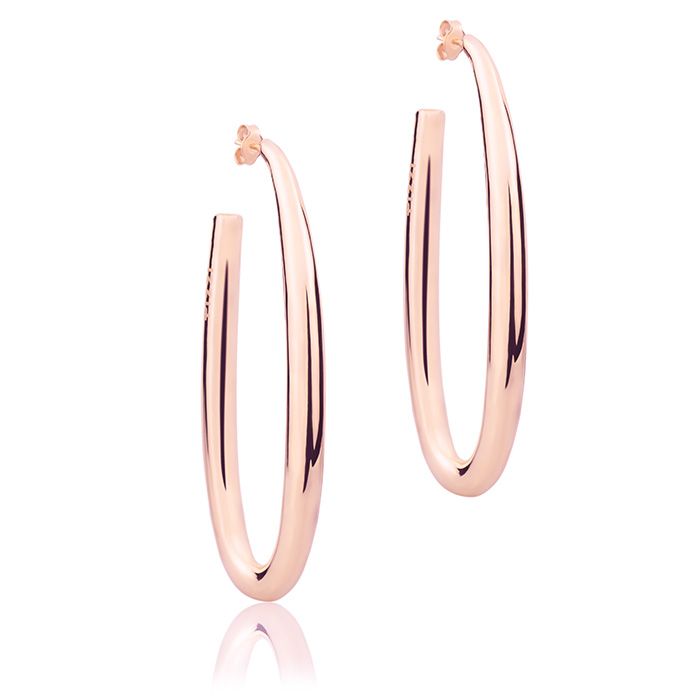 18k rose gold oval earrings, round section, length 70mm
