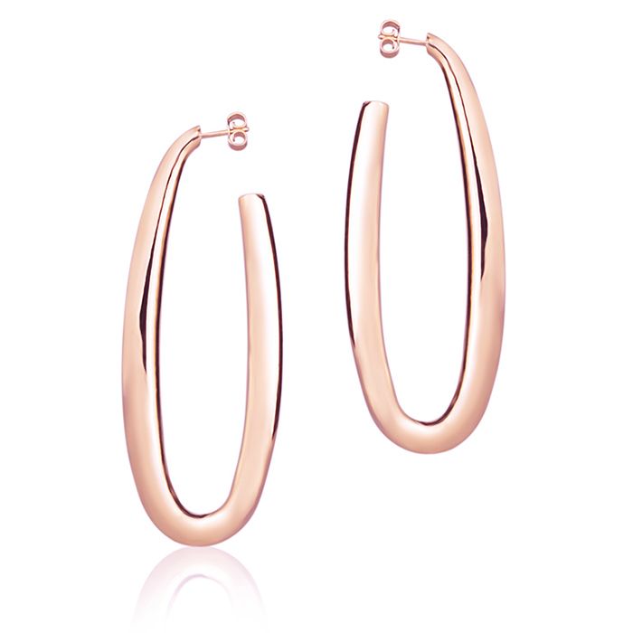 18k rose gold oval earrings, round section, length 70mm