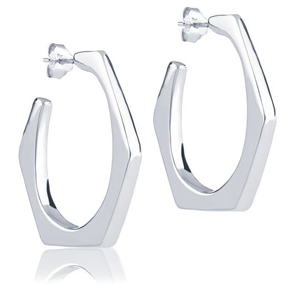 Orecchini esagonali in oro bianco 18k larghezza 30mm