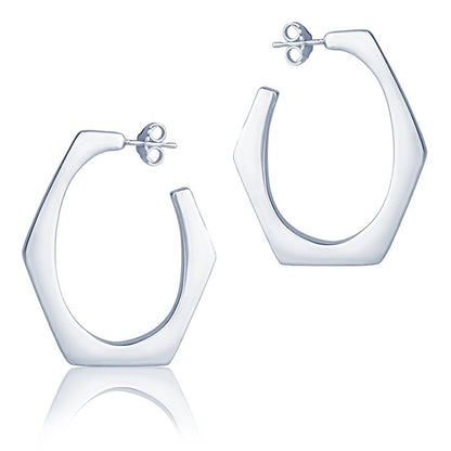Orecchini esagonali in oro bianco 18k larghezza 30mm