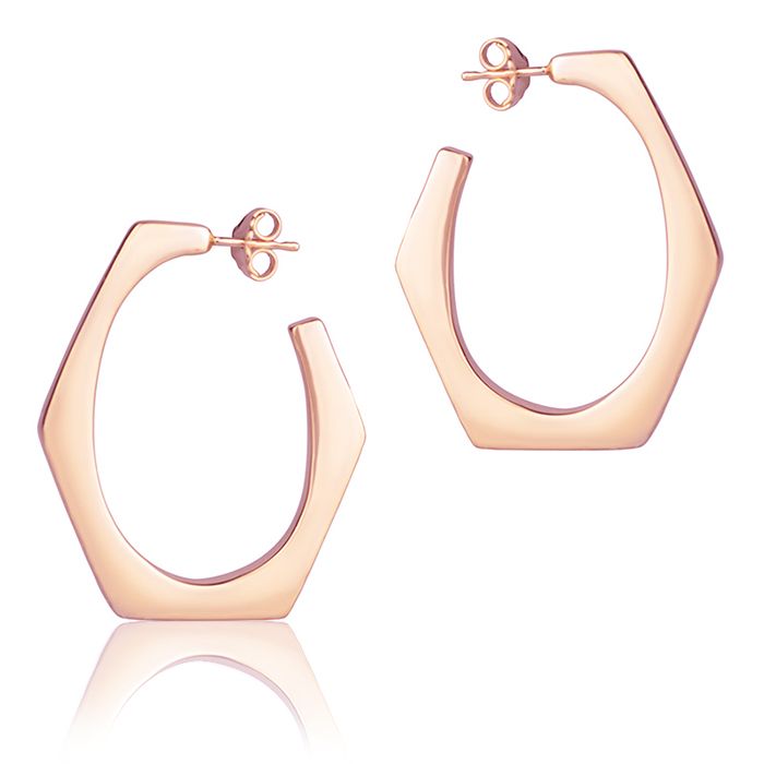 Orecchini esagonali in oro rosa 18k larghezza 30mm
