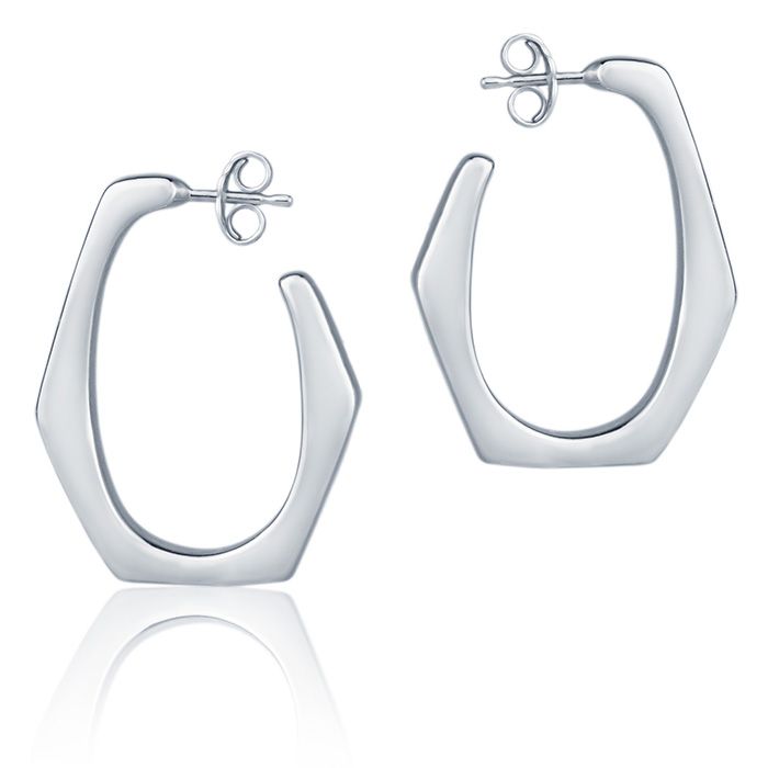 Orecchini esagonali in oro bianco 18k larghezza 20mm