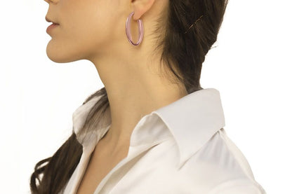 Orecchini ovali in oro rosa 18k sezione triangolare lunghezza 40mm