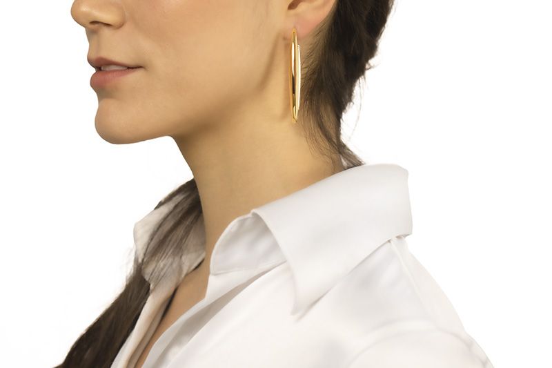 18k yellow gold oval earrings with a triangular section, length 60mm