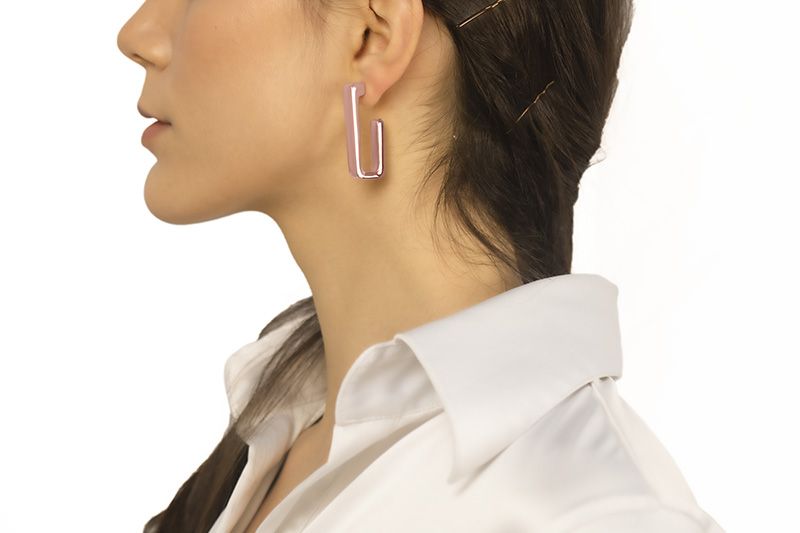 18k rose gold rectangular earrings, 45mm long