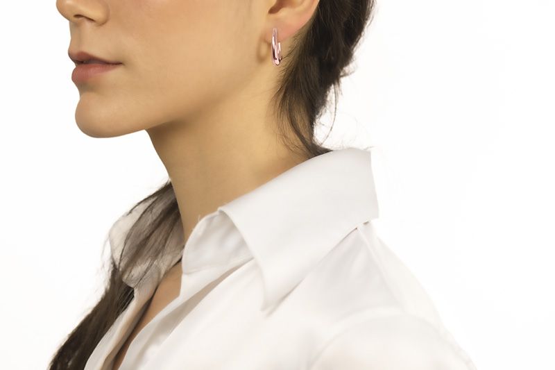 18k rose gold oval earrings, round section, 15 mm wide