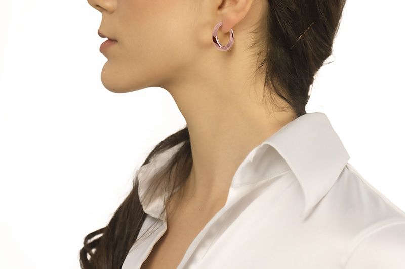 Orecchini in oro rosa 18k a cerchio diametro 25 mm sezione rotonda