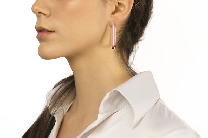 18k rose gold oval earrings, square section, length 45 mm