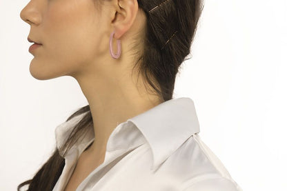 Orecchini ovali in oro rosa 18 k sezione quadrata lunghezza 30mm