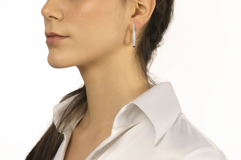 18k white gold oval earrings, square section, length 30mm