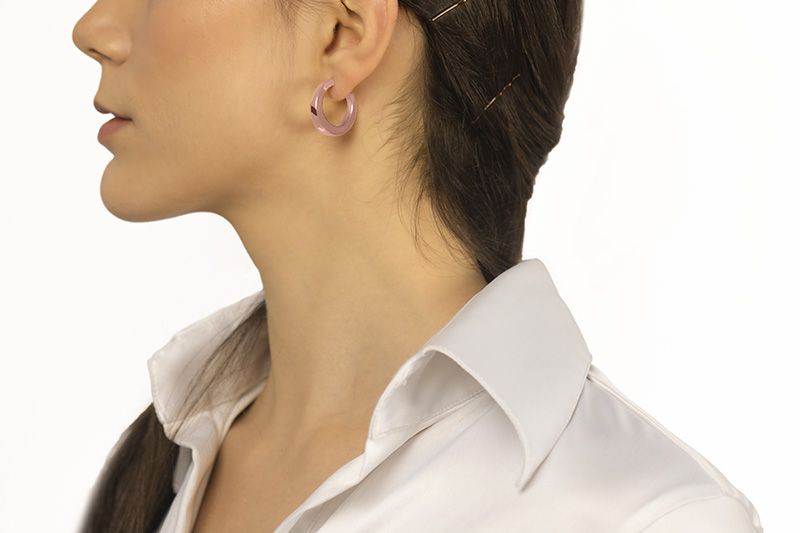 Orecchini in oro rosa 18k a cerchio diametro 25 mm sezione quadrata