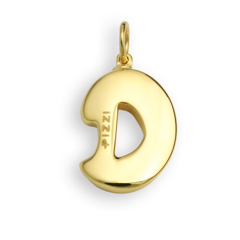 18kt yellow gold initial letter D pendant with lace