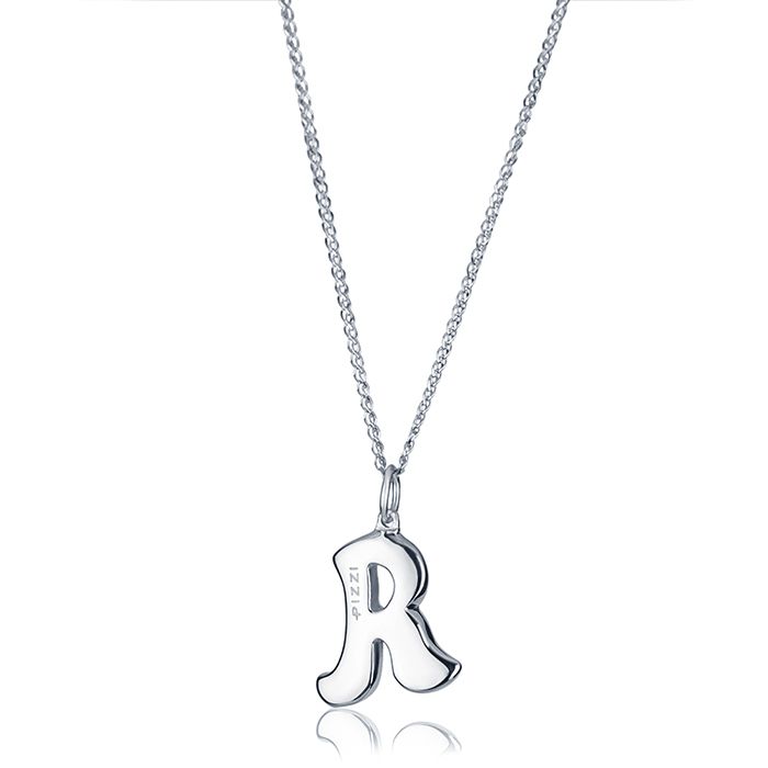 Collana in oro bianco 18kt con iniziale lettera r