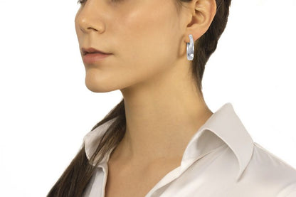 Orecchini in oro bianco 18k a cerchio da 30 mm sezione quadrata