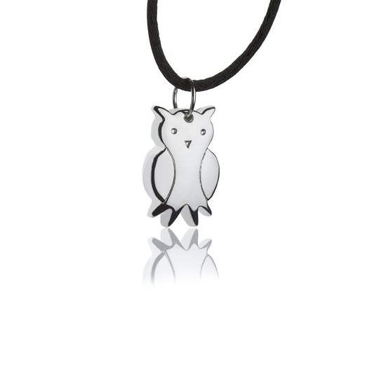 Large silver owl pendant necklace