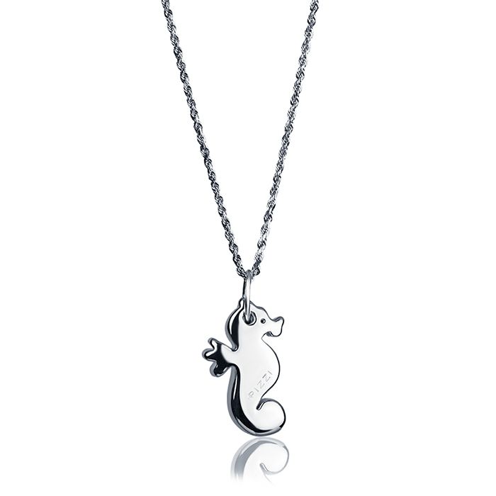 Collana in oro bianco 18kt con pendente cavalluccio marino
