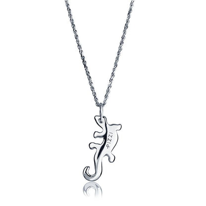 Collana in oro 18kt  bianco con pendente lucertola