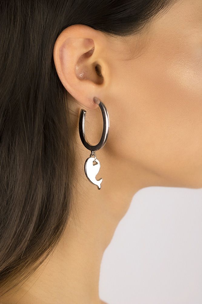 Orecchini argento a cerchio pendente balena