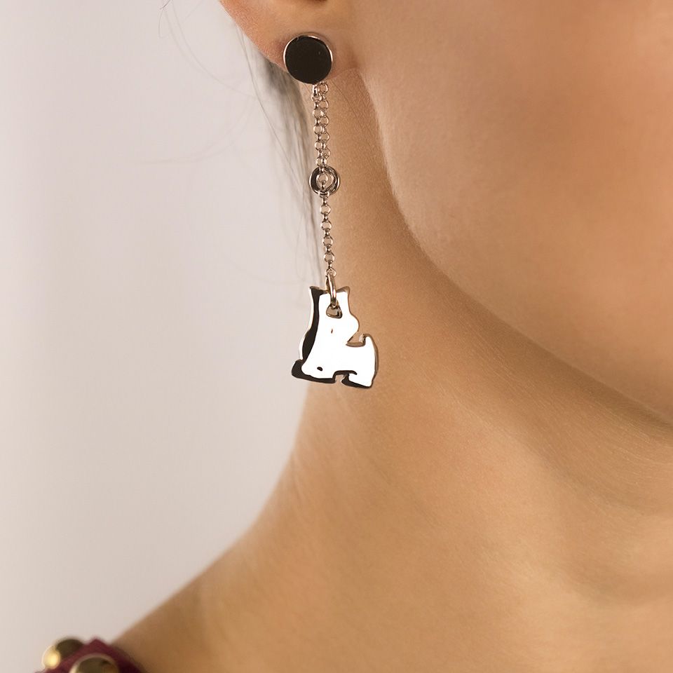 Orecchini in argento a catena pendente cane