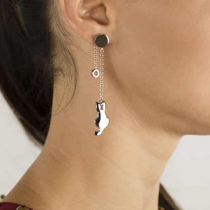 Orecchini in  Argento a catena Pendente Gatto