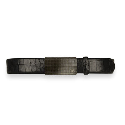 Cintura da uomo con fibbia in Argento 925%° con pelle Nera