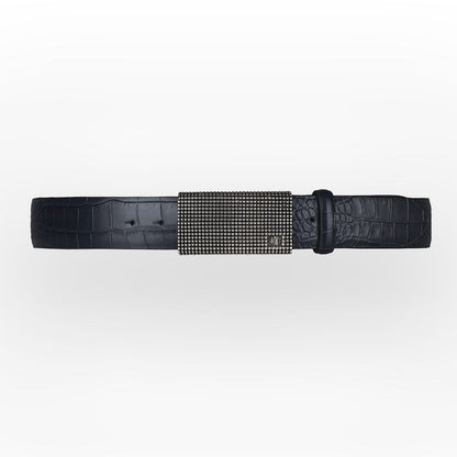Cintura da uomo con fibbia in Argento 925%° con pelle Blu