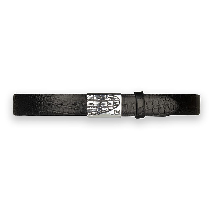 Herrengürtel mit Schnalle aus 925er Silber und schwarzem Leder