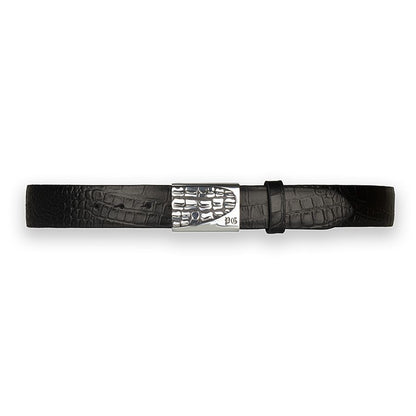Herrengürtel mit Schnalle aus 925er Silber und schwarzem Leder