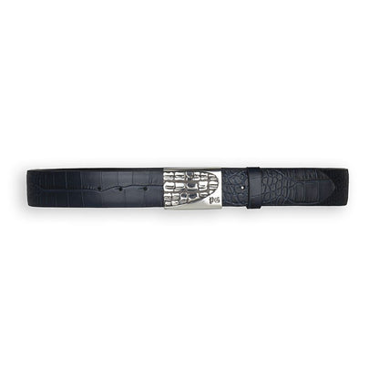Cintura da uomo con fibbia in Argento 925%° con pelle Blu