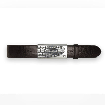 Cintura da uomo con fibbia in Argento 925%° con pelle Nera
